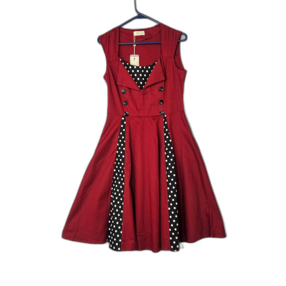 New KillReal M Coquette Pinup Cotton Double Breasted Fit and Flare Shirt Dress - Picture 8 of 8